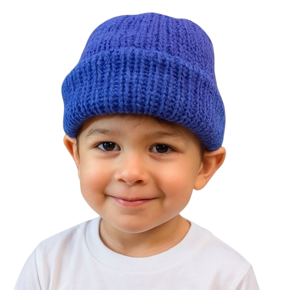 Hand Knit Reversible Toddler Unisex Hat Blue And Purple